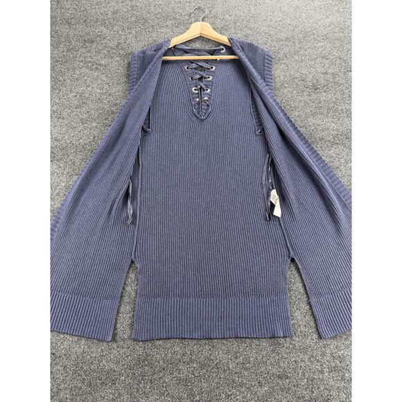 Chico's Sweater Vest Womens One size Blue Lace Up V Neck Open Front Knit Tunic - Picture 6 of 11